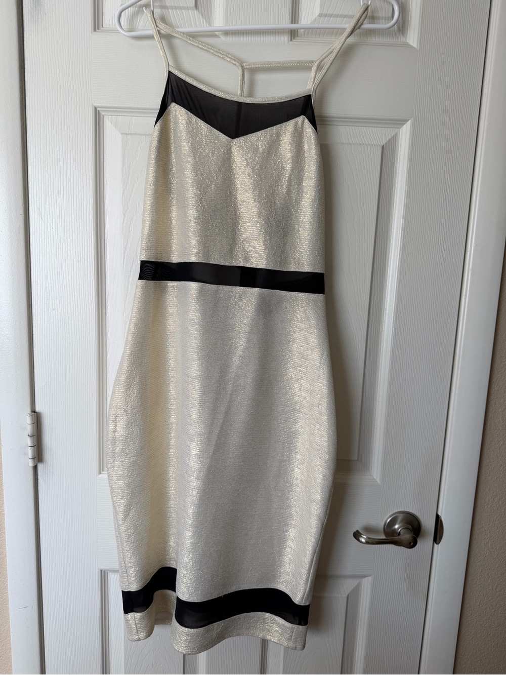 Material Girl Cream and Black Metallic Midi Dress